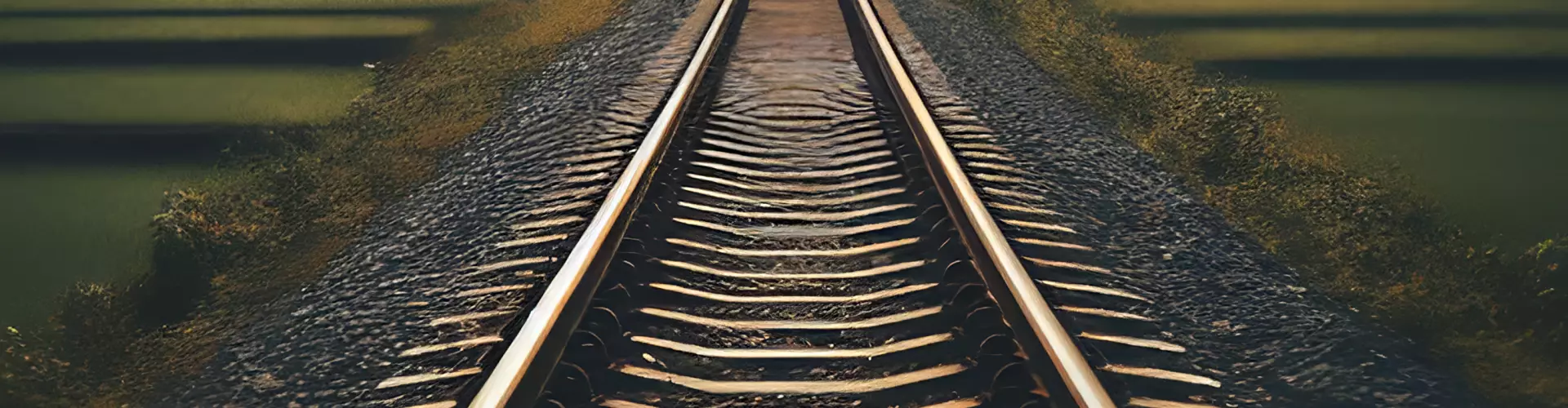 A railway track runs through the countryside.
