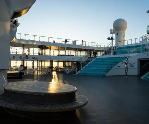 A cruise ship deck at dusk
